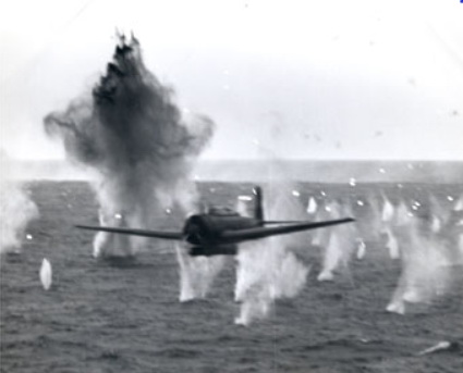 Kamikaze hit and burning